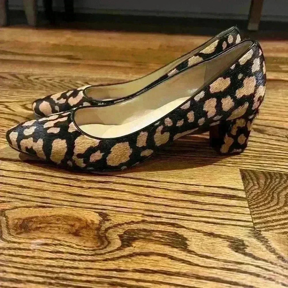 Talbots Genuine Leather Calf Hair Leopard Animal Print Heels Size 7 - Picture 1 of 6